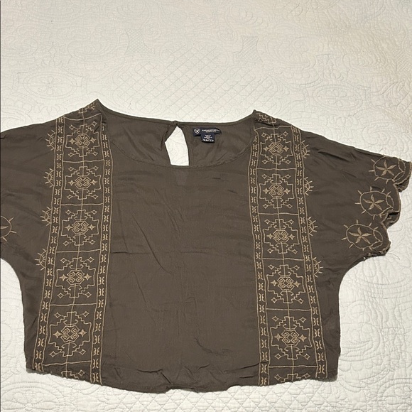 American Eagle Outfitters Olive Embroidered Blouse - Picture 1 of 5